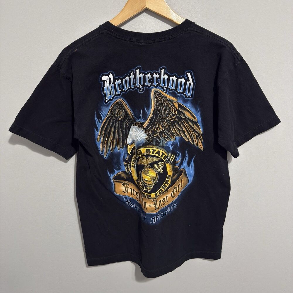 Vintage USMC Marine Corps T-Shirt Mens Medium Grunge Eagle Made USA